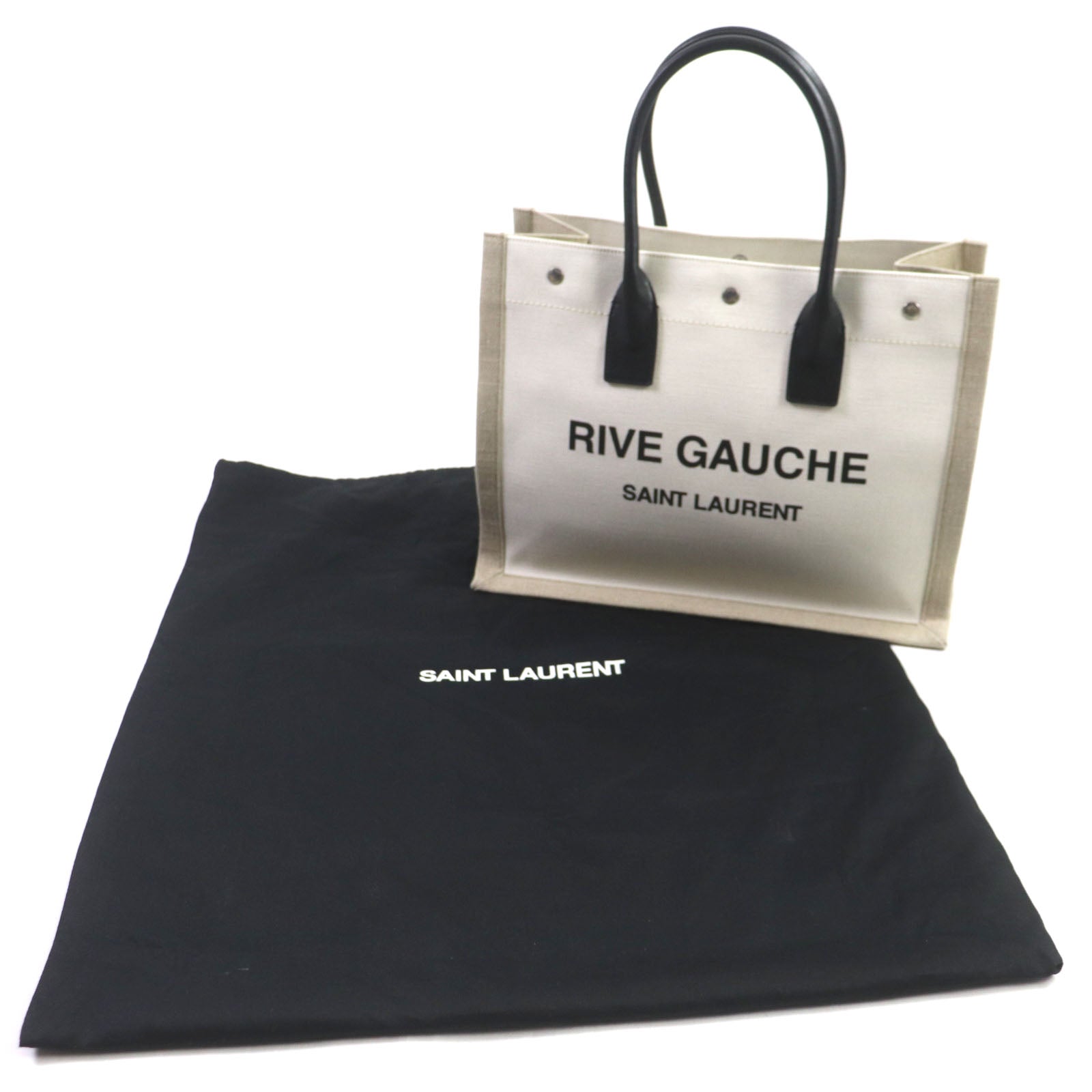 Saint Laurent Rive Gauche Canvas Leather Tote Bag
