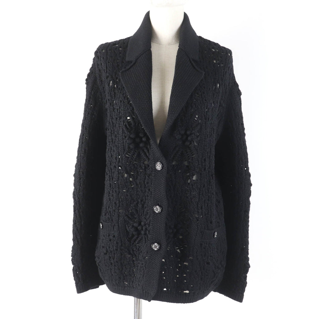Chanel Cashmere Cardigan COCO Mark Button Black