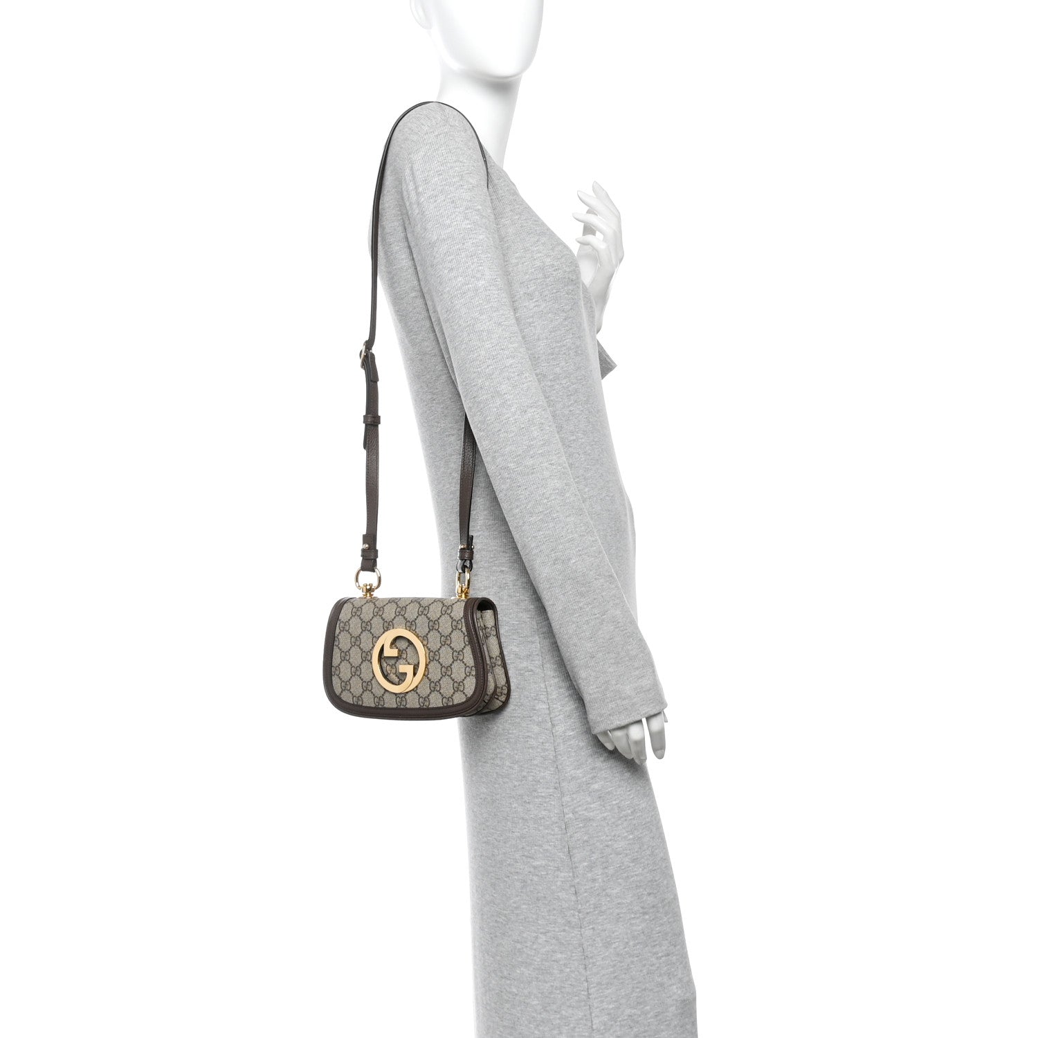 GG Supreme Monogram Textured Dollar Calfskin Mini Blondie Chain Shoulder Flap Bag Beige Ebony New Acero