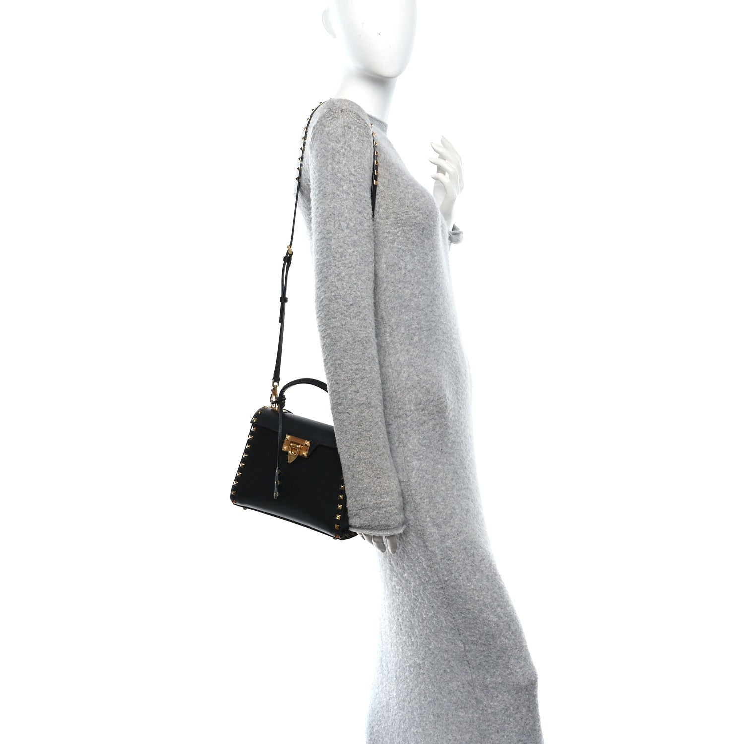 Grainy Calfskin Small Rockstud Alcove Top-Handle Flap Bag Black