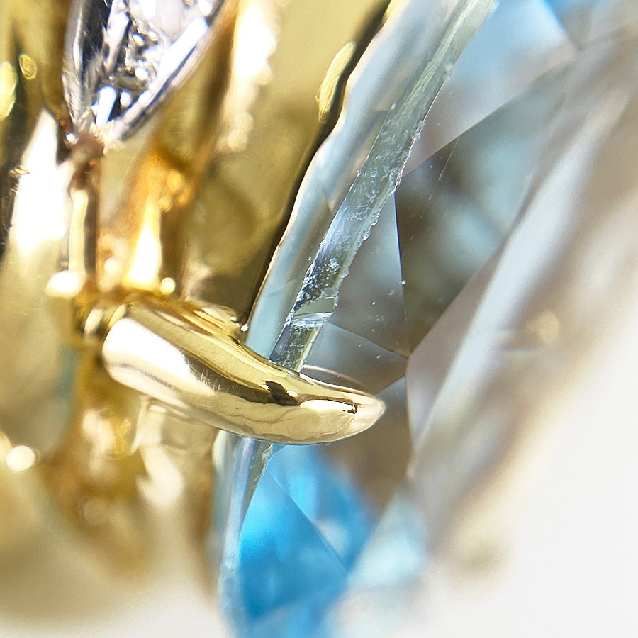 Ring Yellow gold Platinum Blue Topaz