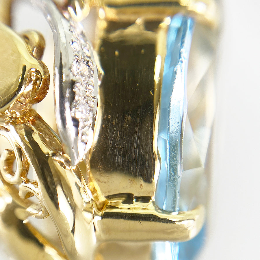 Ring Yellow gold Platinum Blue Topaz