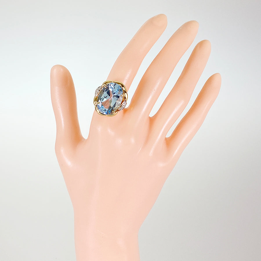 Ring Yellow gold Platinum Blue Topaz