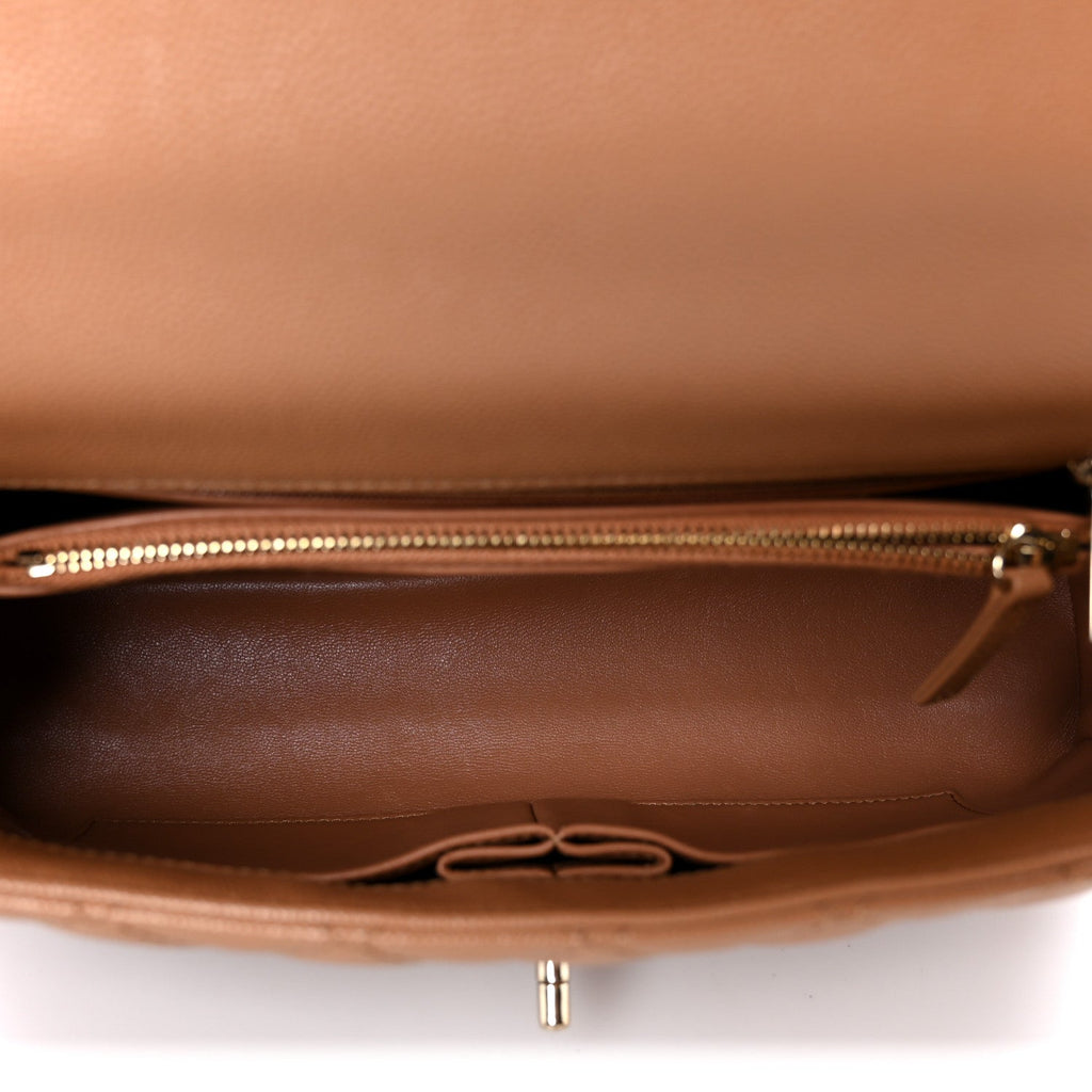 Caviar Quilted Small Coco Handle Flap Brown