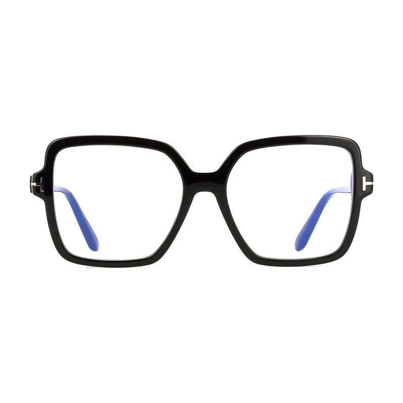 Tom Ford Eyeglasses Square Full Rim, Shiny Black Frame and Clear Blue Light Block Lens FT6063-B001