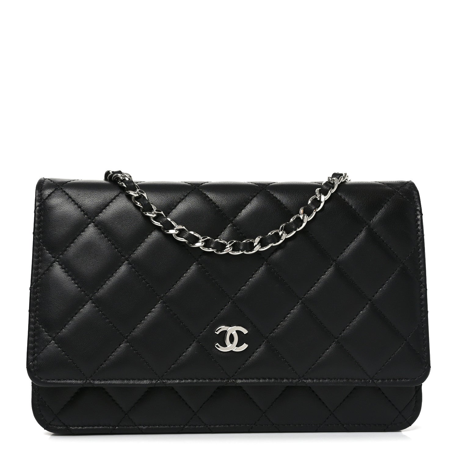 Lambskin Quilted Wallet On Chain WOC Black