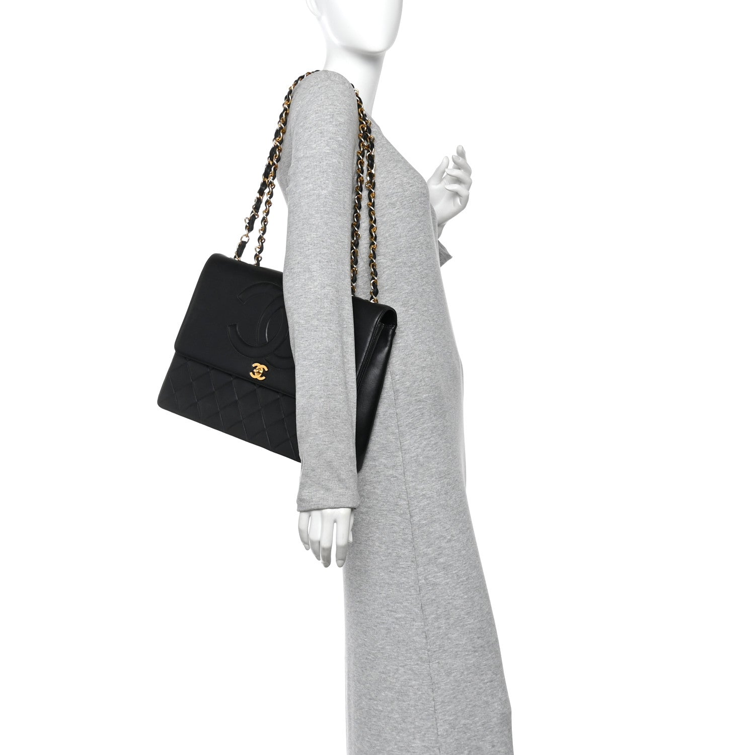 Lambskin Quilted CC Maxi Jumbo Single Flap Black Black