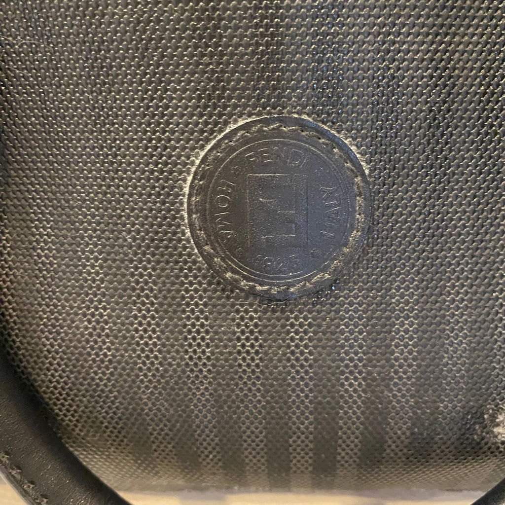 FENDI Vintage Black Striped Canvas Small Boston Handbag