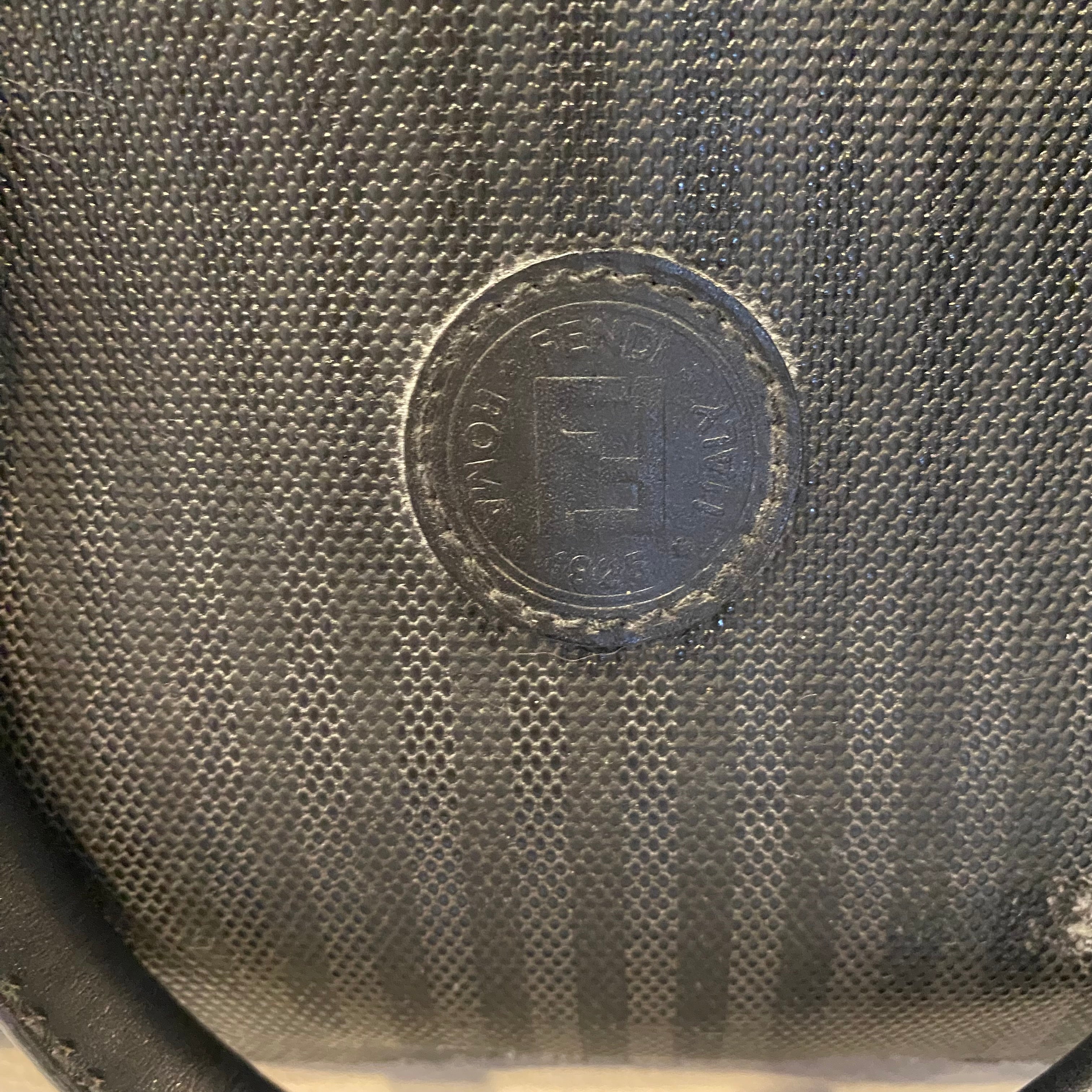 FENDI Vintage Black Striped Canvas Small Boston Handbag