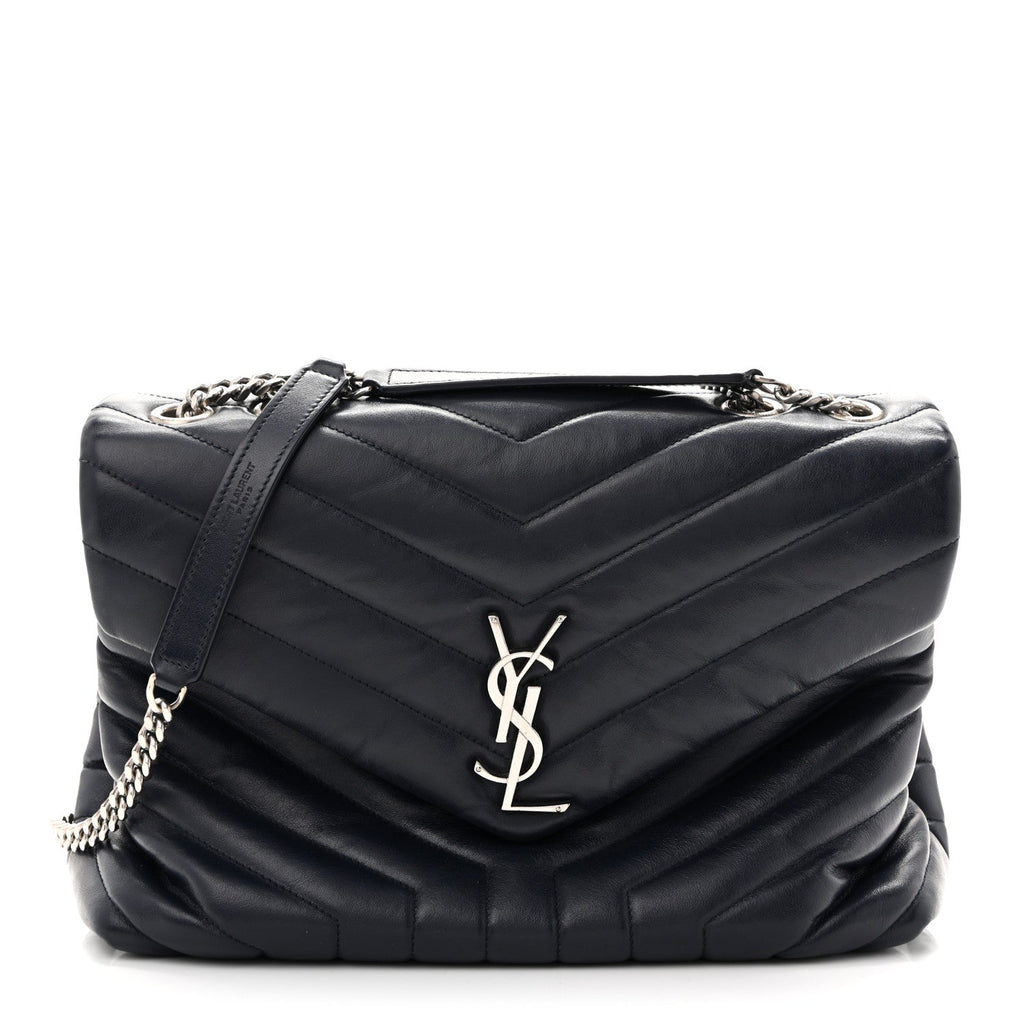 Calfskin Y Quilted Monogram Medium Loulou Chain Satchel Medium Blue