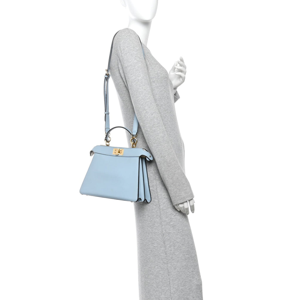 Vitello Seta Shiny Nappa Small Peekaboo I SEE U Satchel Azzurro Baby Camelia