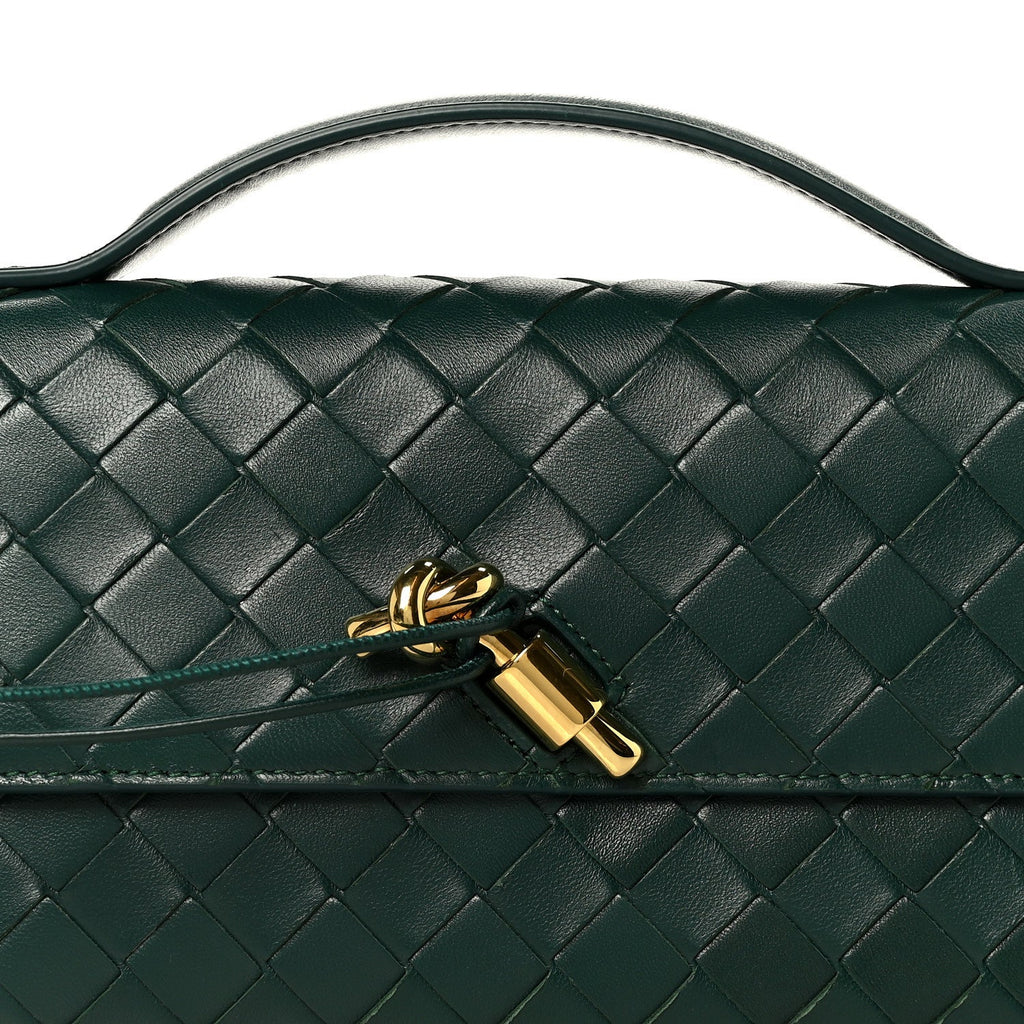 Nappa Intrecciato Long Andiamo Top Handle Clutch Emerald Green