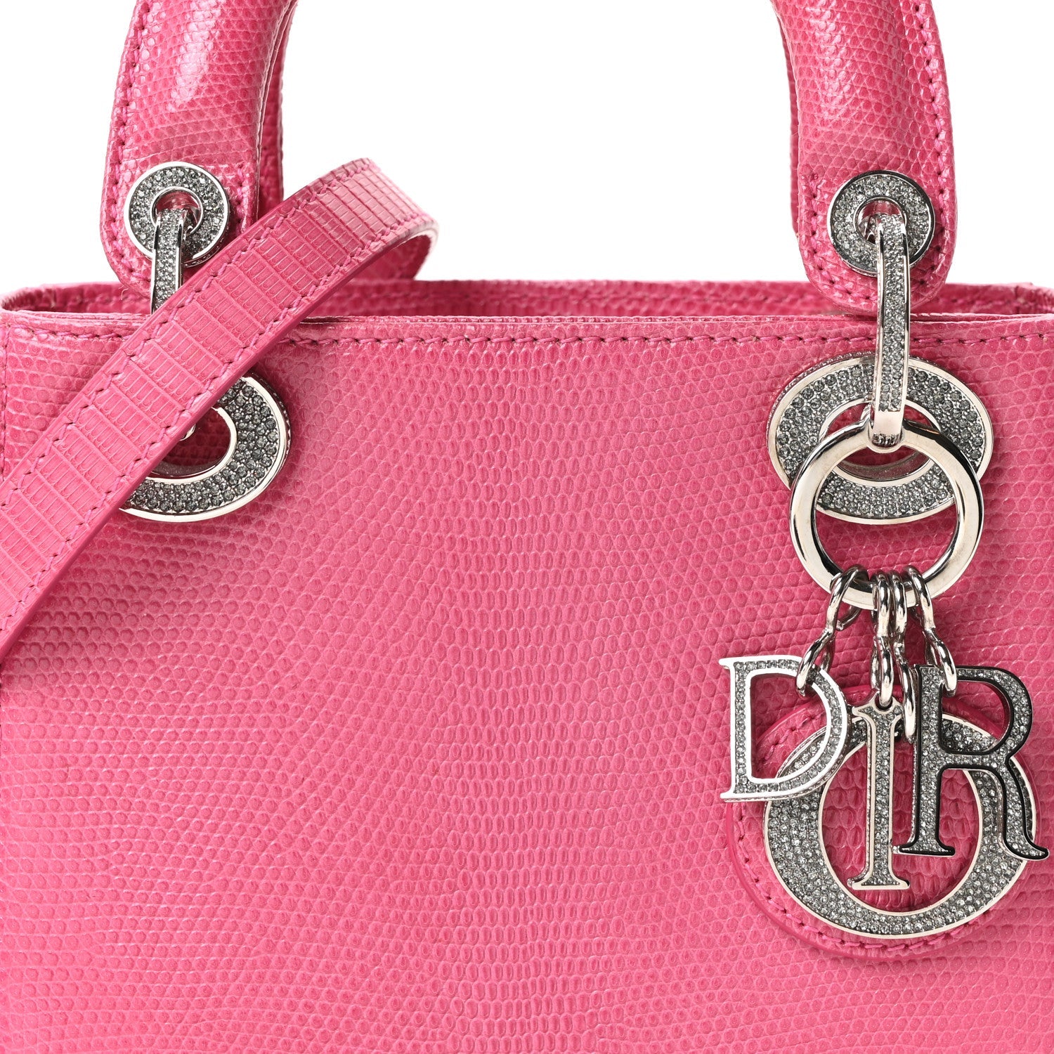 Lizard Swarovski Crystal Mini Lady Dior Dark Pink