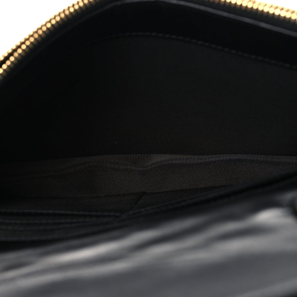 Calfskin Matelasse Chevron Monogram Envelope Chain Wallet Black