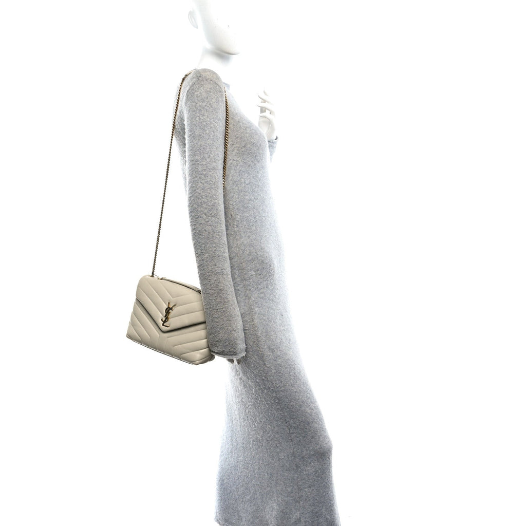 Calfskin Y Quilted Monogram Small Loulou Chain Satchel Crema Soft