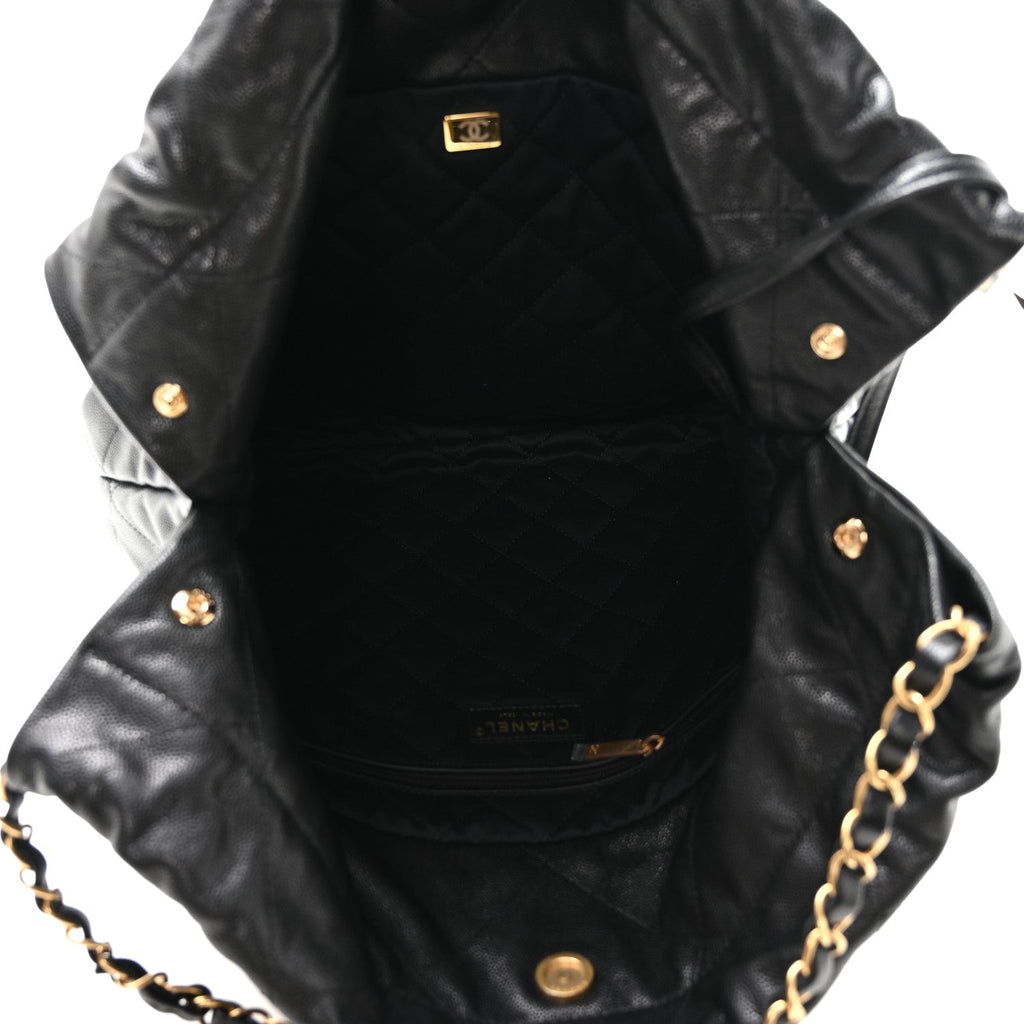 Shiny Caviar Quilted Monochrome Chanel 22 Black
