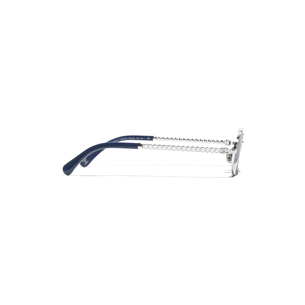 Embellished Oval Sunglasses - Silver & Blue