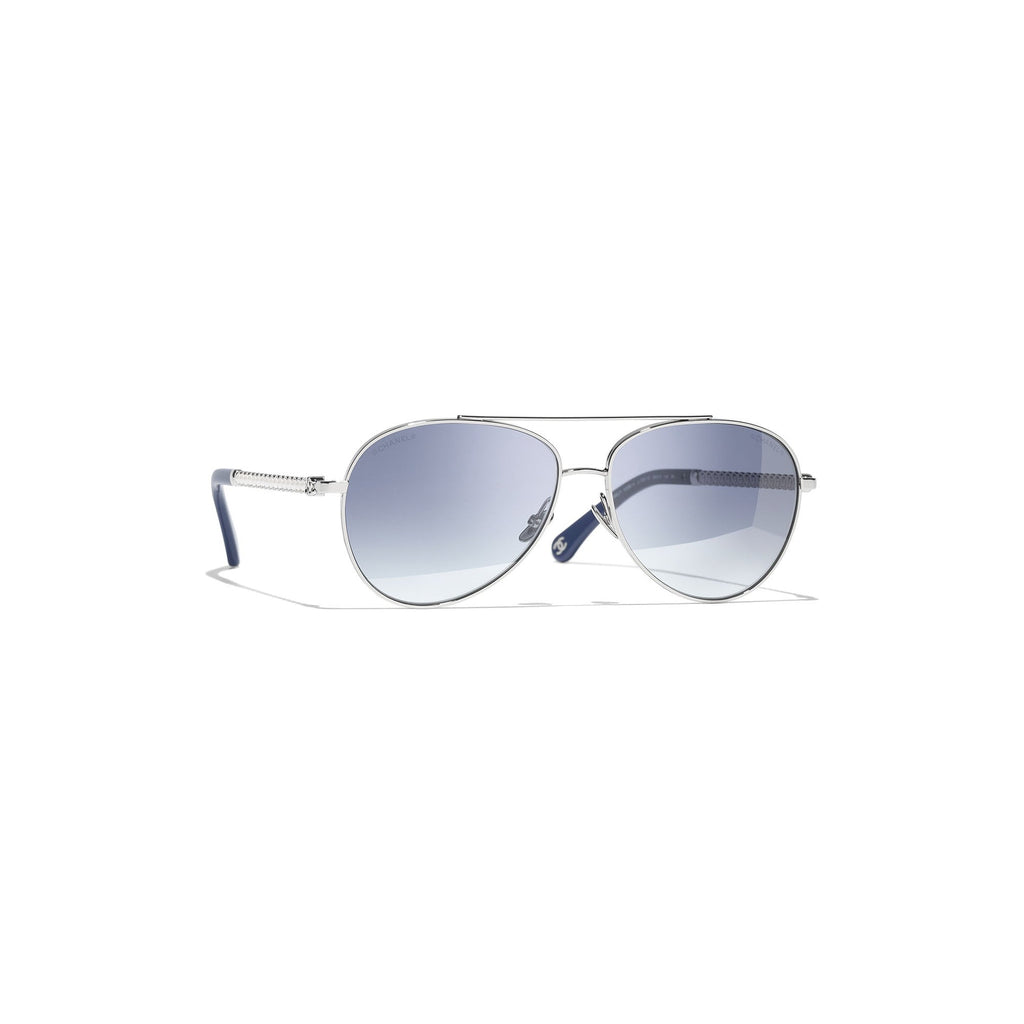 Embellished Pilot Sunglasses - Silver & Blue