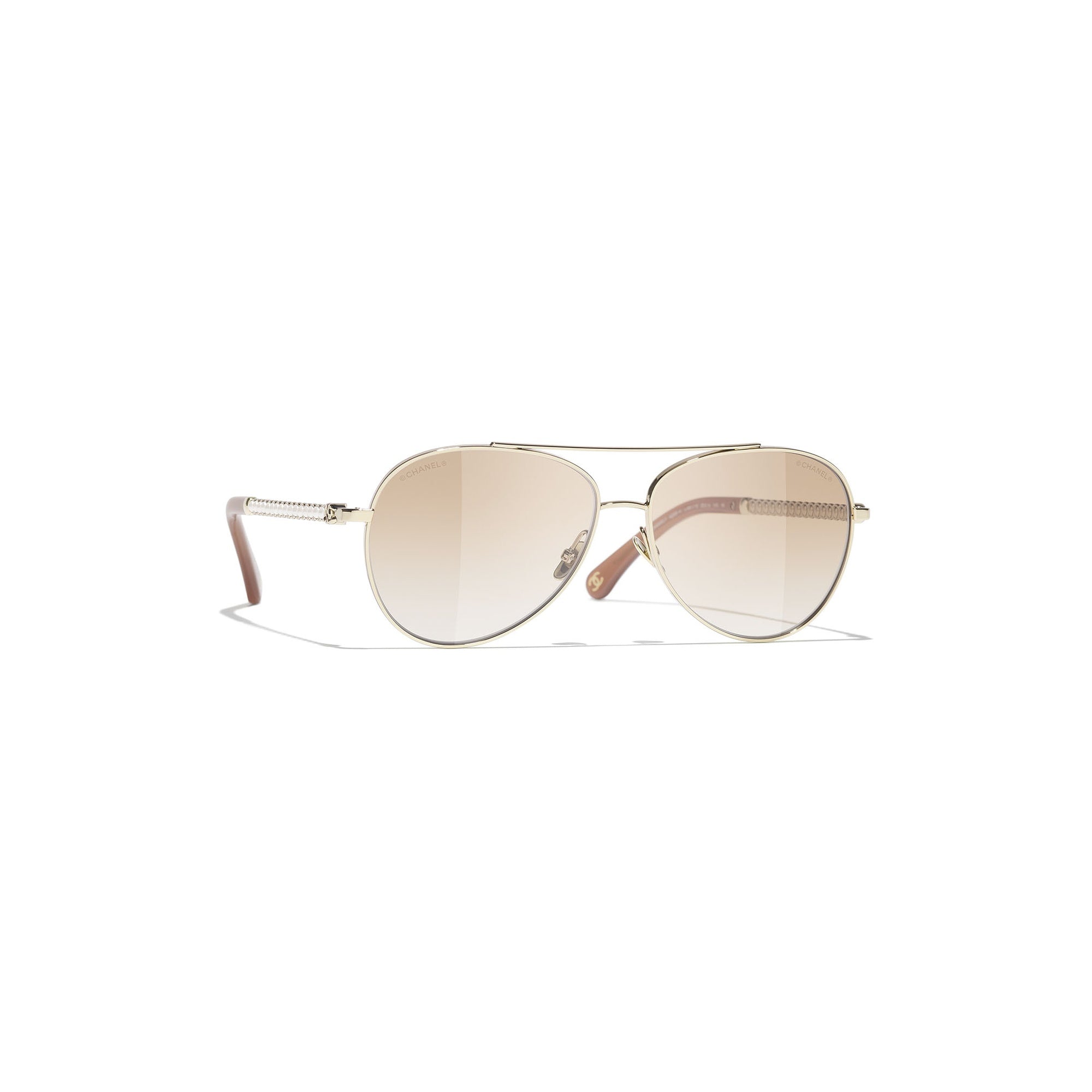Embellished Pilot Sunglasses - Gold & Beige
