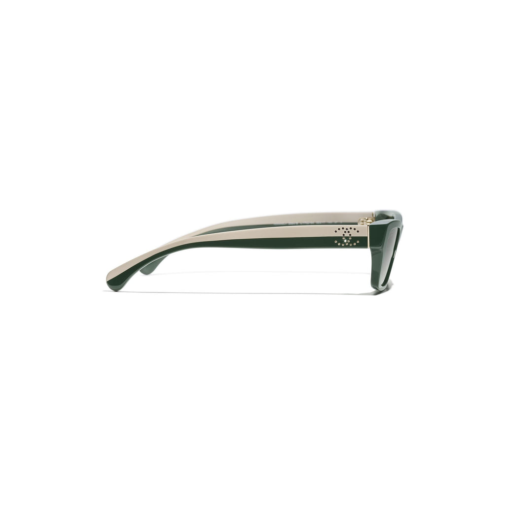 Crystal-Embellished Rectangular Sunglasses - Green Acetate