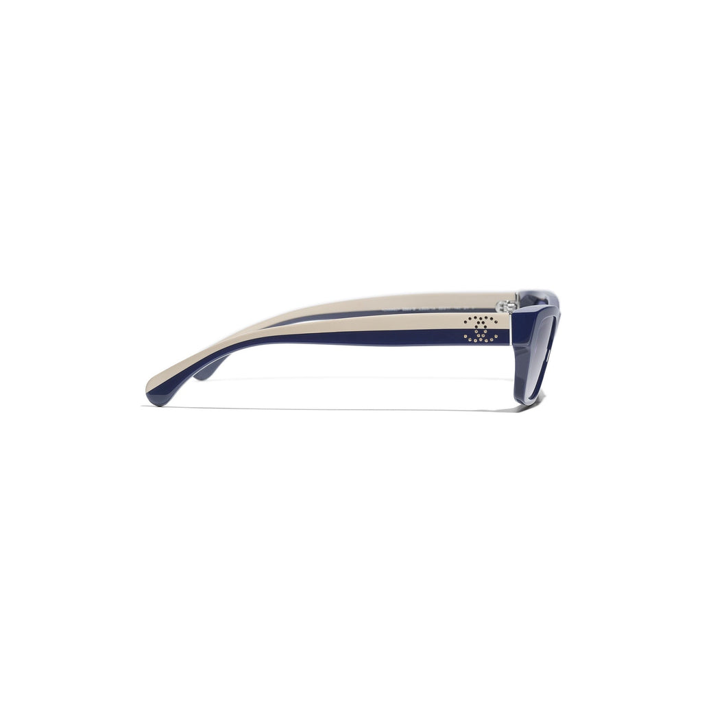 Crystal-Embellished Rectangular Sunglasses - Blue Acetate