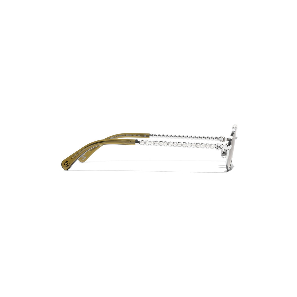 Pearl-Embellished Oval Sunglasses - Silver & Pearly White