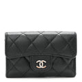 Caviar Quilted Flap Card Holder Wallet Black
