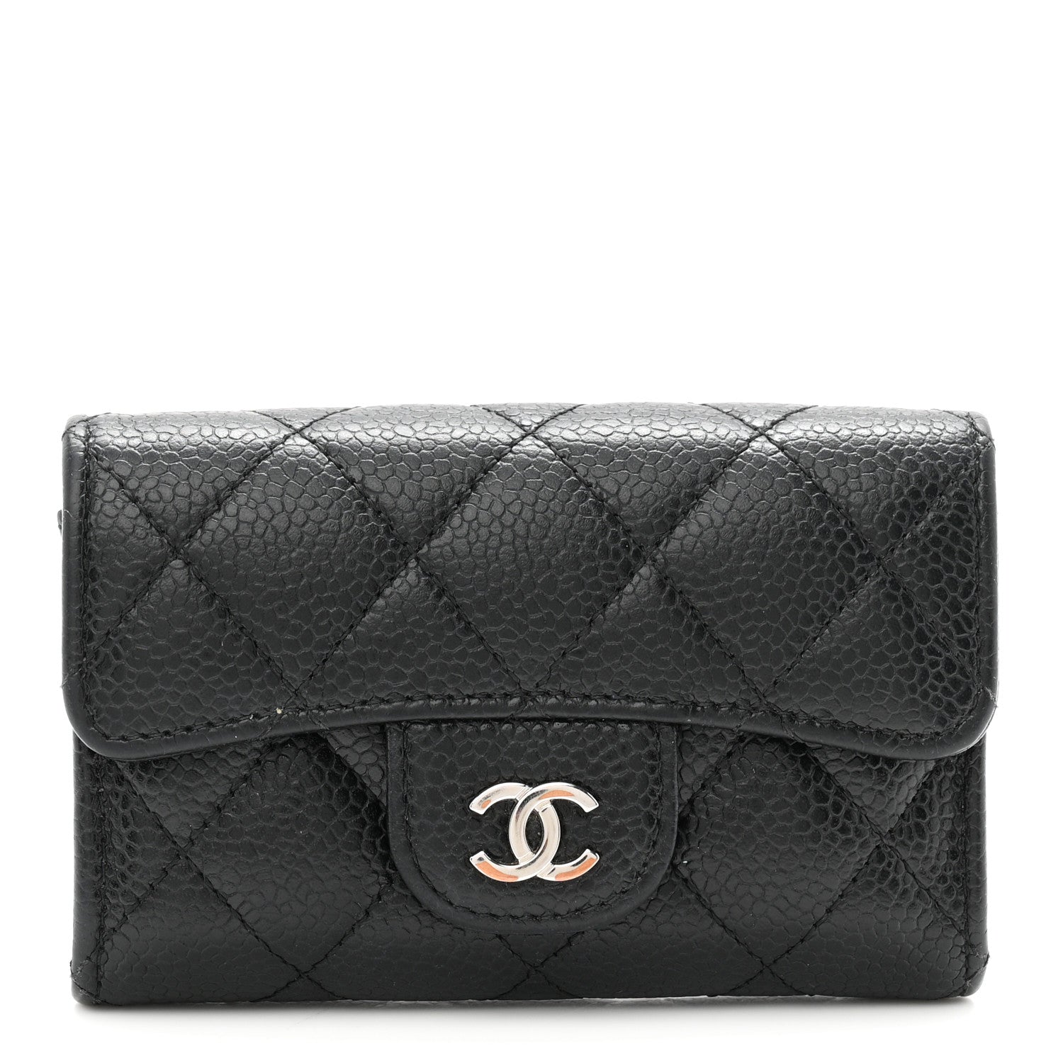 Caviar Quilted Flap Card Holder Wallet Black