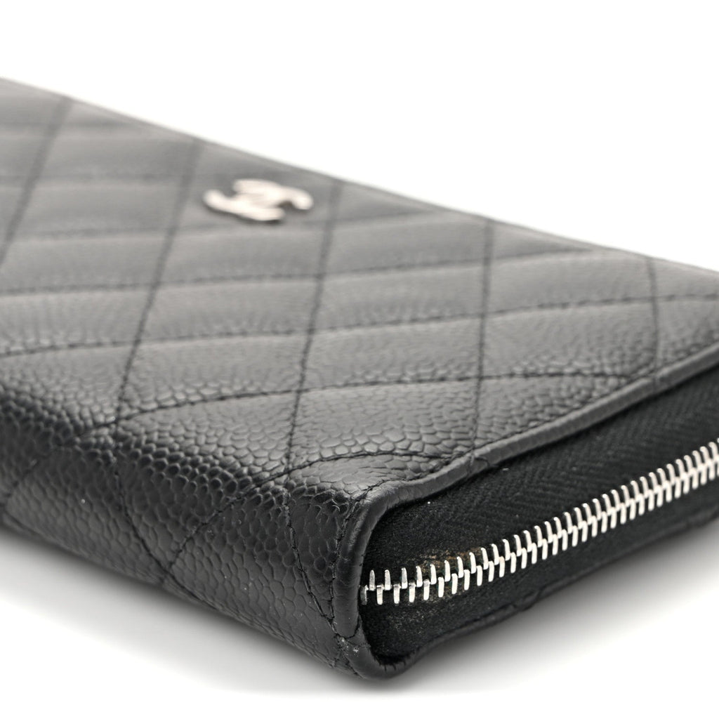 Caviar Quilted Large Gusset Zip Around Wallet Black