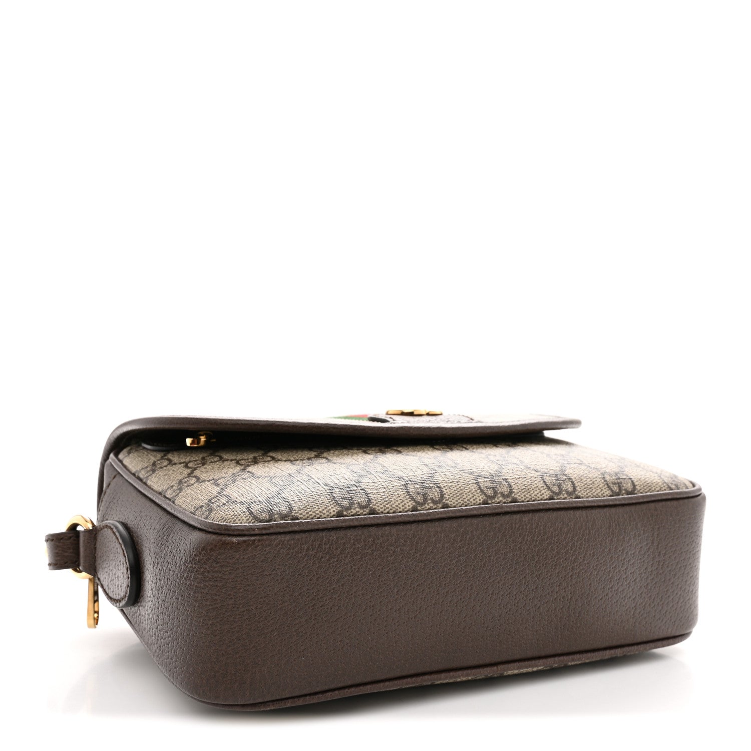 GG Supreme Monogram Textured Dollar Calfskin Web Studded Mini Ophidia Flap Shoulder Bag Beige Ebony New Acero