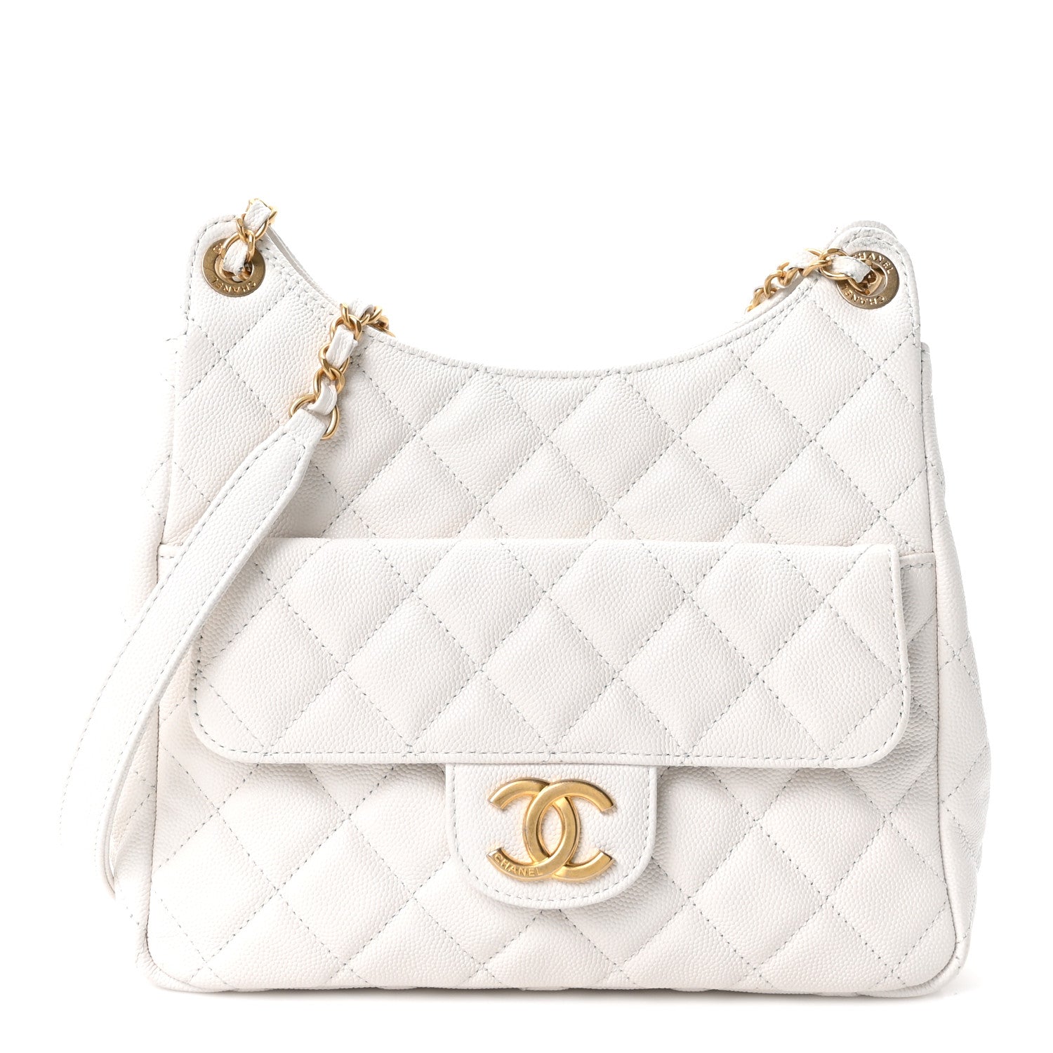 Caviar Quilted Wavy CC Hobo White