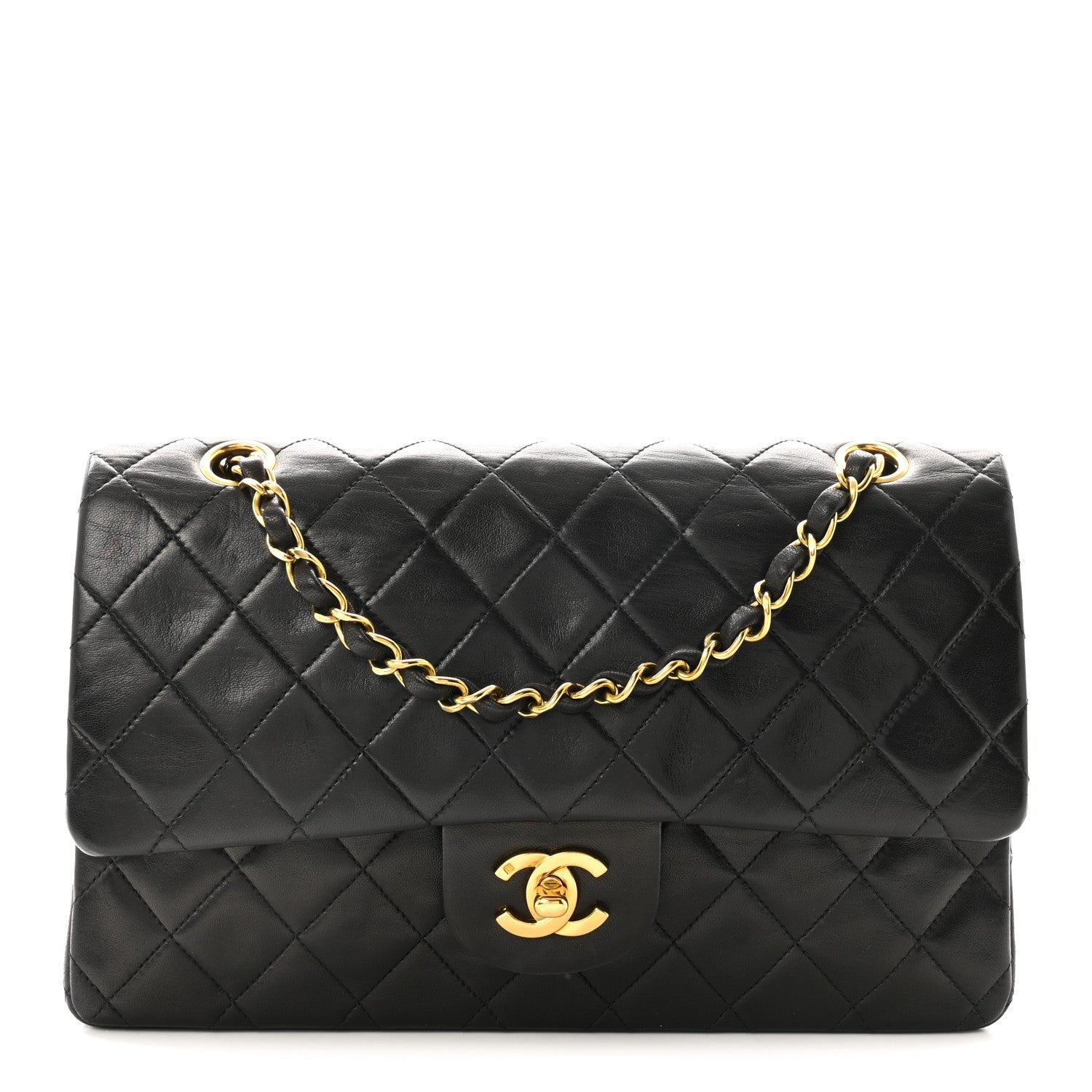 Lambskin Quilted Small Double Flap Black
