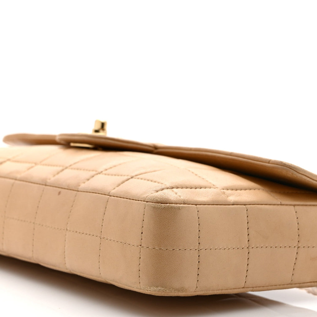 Lambskin East West Chocolate Bar Flap Beige
