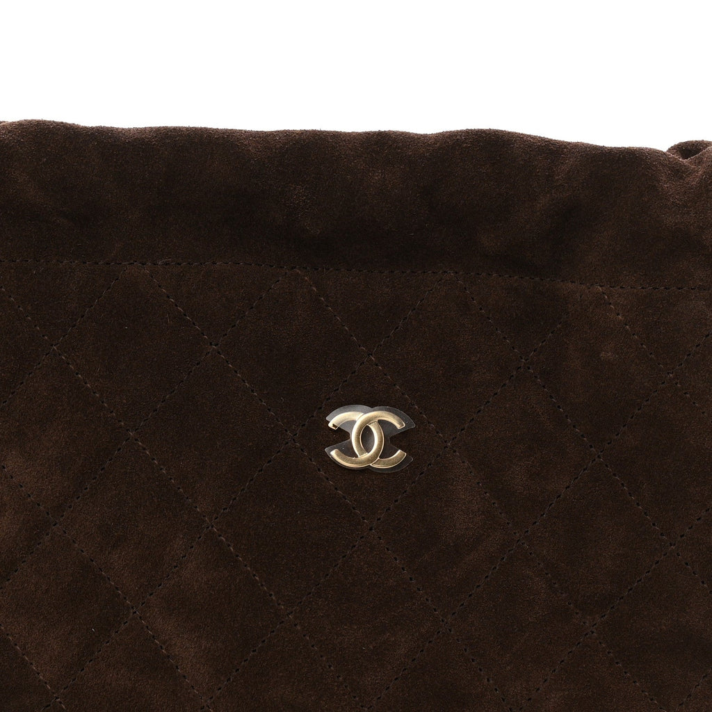 Suede Calfskin Quilted Clutch With Strap Dark Brown
