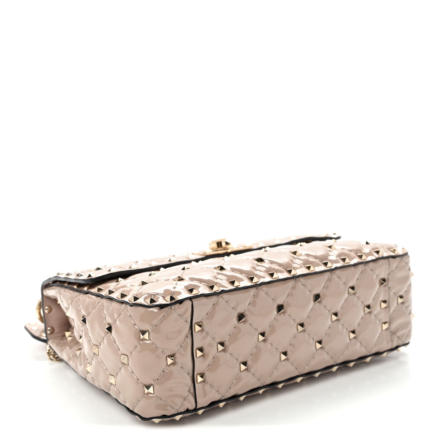 Patent Medium Rockstud Spike Shoulder Bag Poudre