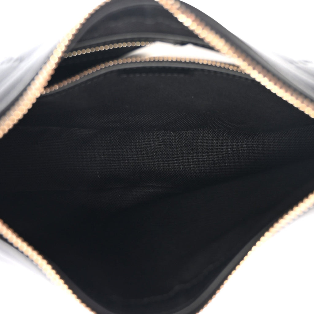 GG Calfskin Embossed Emblem Medium Half Moon Shoulder Bag Black