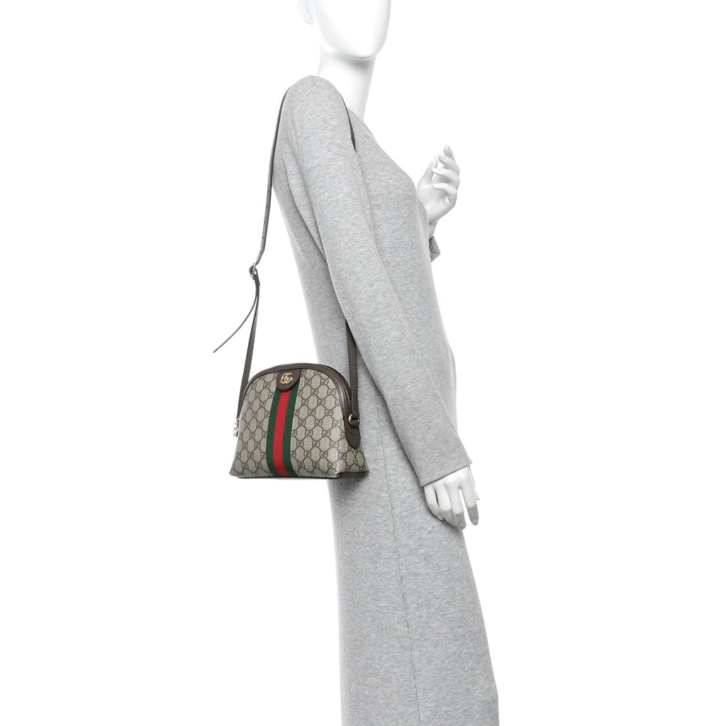GG Supreme Monogram Textured Dollar Calfskin Web Small Ophidia Dome Shoulder Bag Beige Ebony New Acero