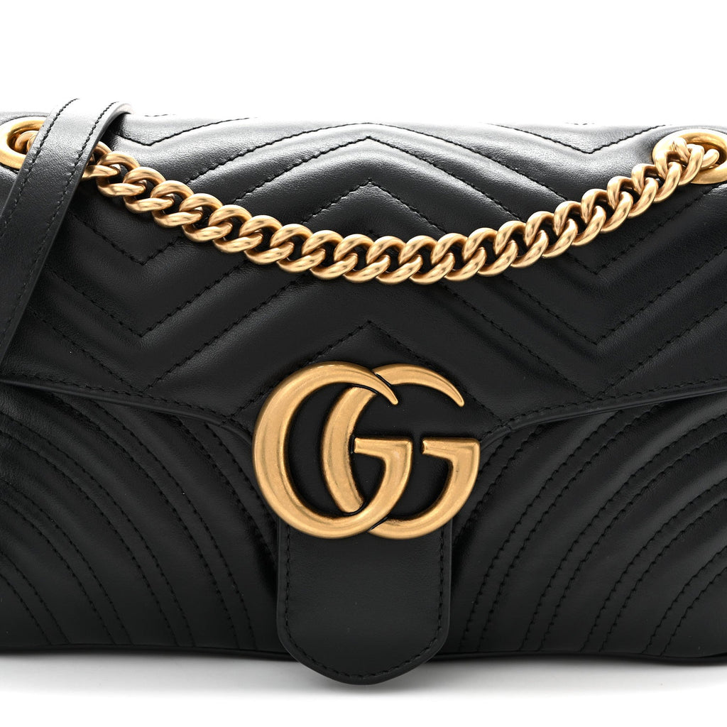 Calfskin Matelasse Small GG Marmont Shoulder Bag Black