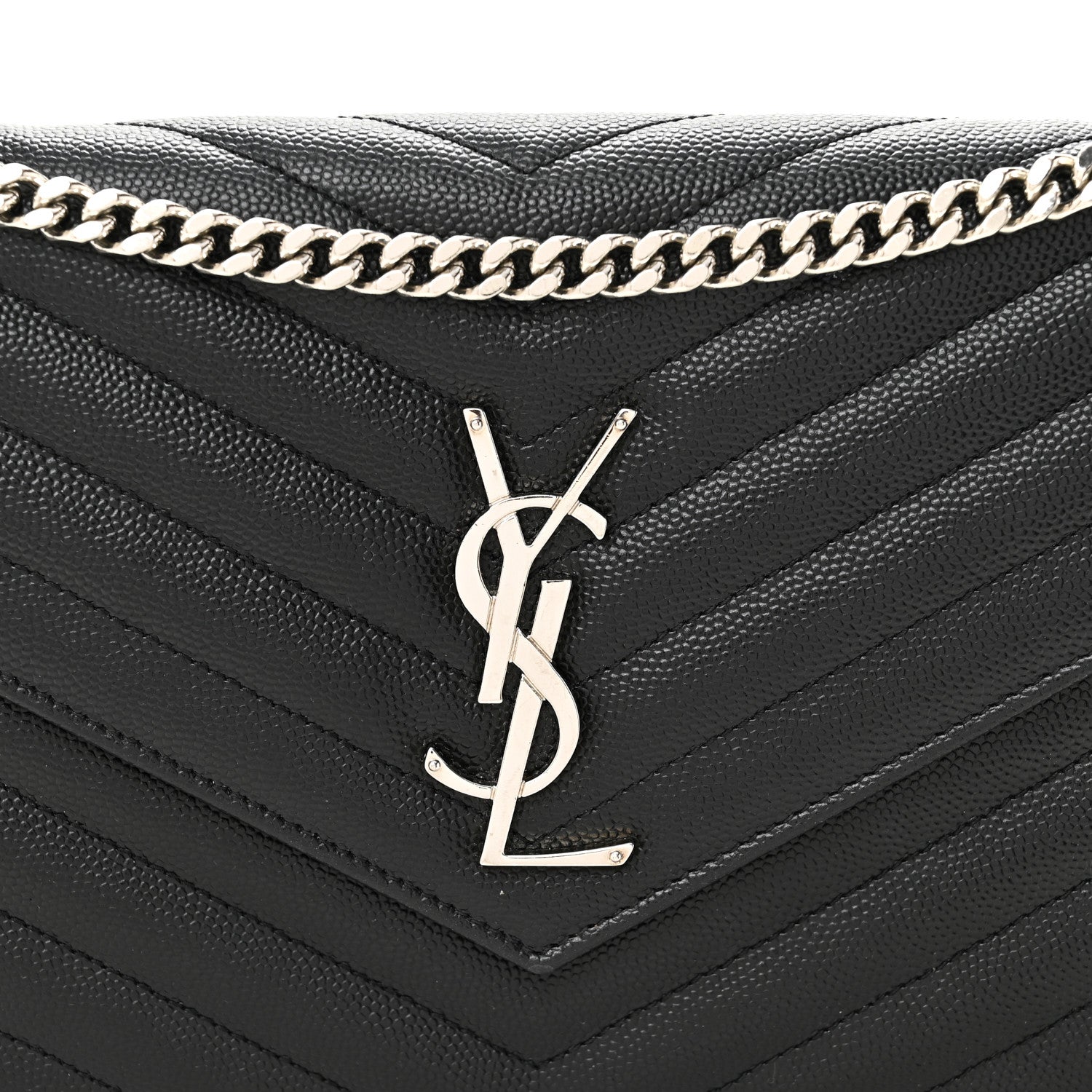 Grain De Poudre Matelasse Chevron Monogram Chain Wallet Black