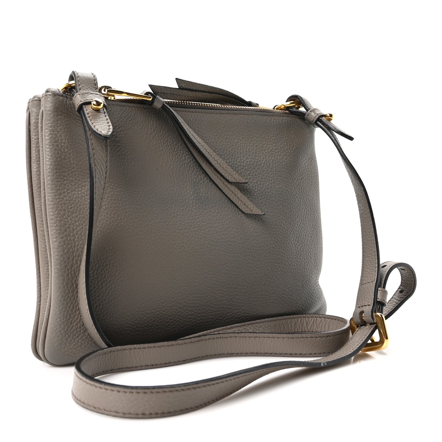 Vitello Phenix Double Zip Crossbody Bag Argilla