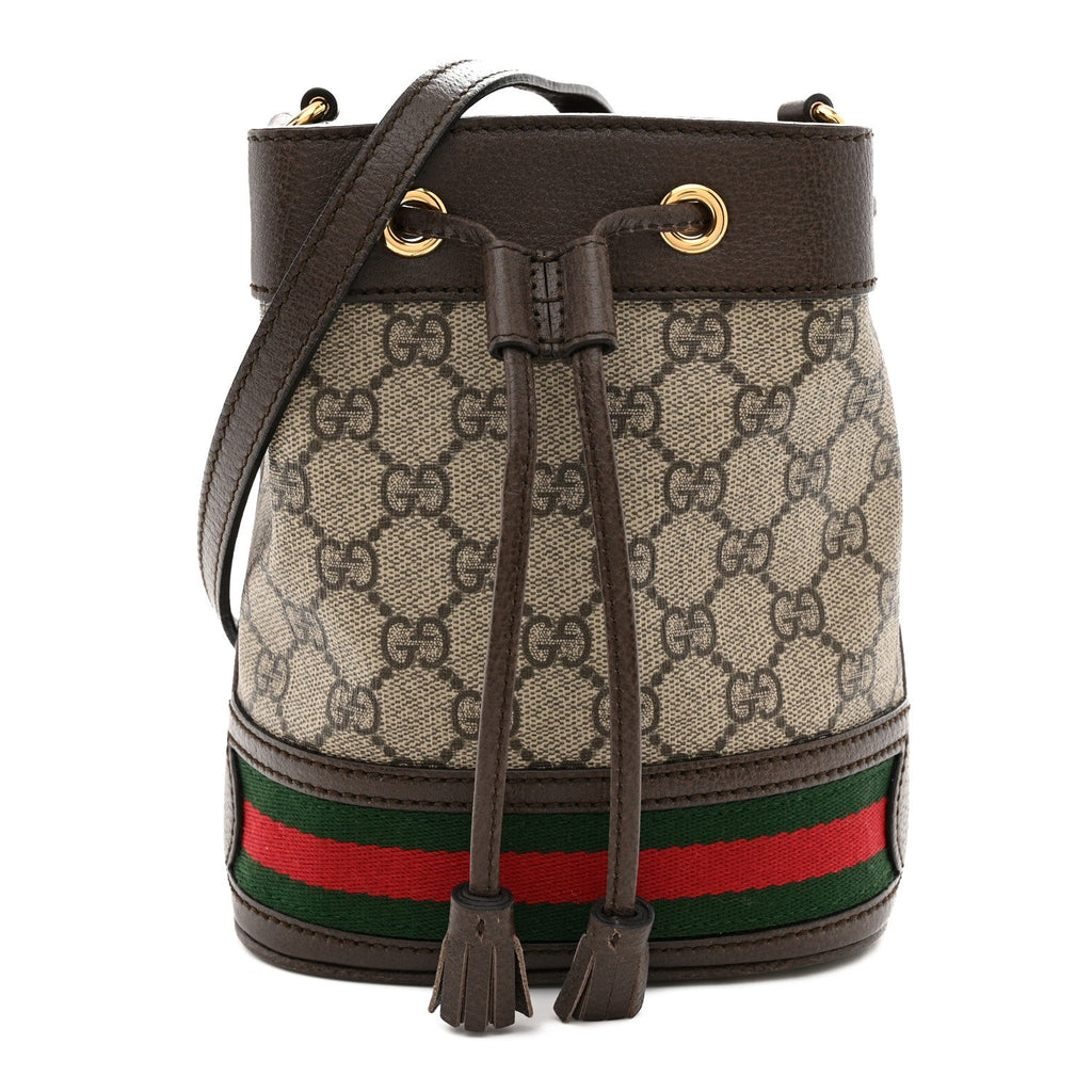 GG Supreme Monogram Web Mini Ophidia Bucket Bag Brown