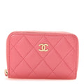 Metallic Caviar Quilted Zip Coin Purse Pink