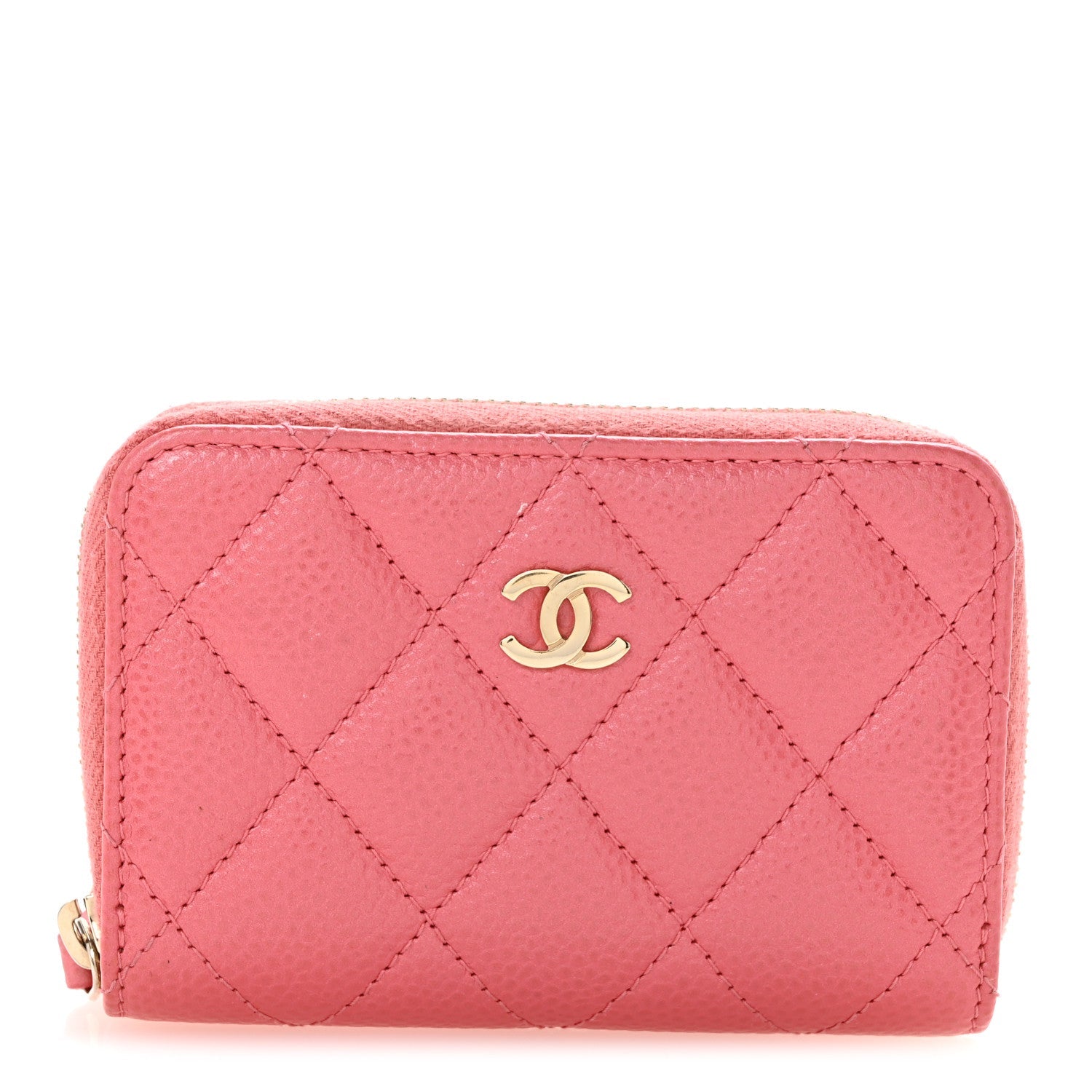Metallic Caviar Quilted Zip Coin Purse Pink