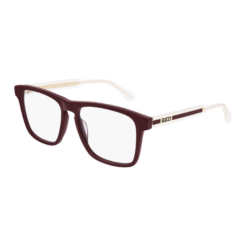 Gucci Eyeglasses Rectangle Full Rim, Burgundy Frame and Clear Demo Lenses Lens GG0561O003