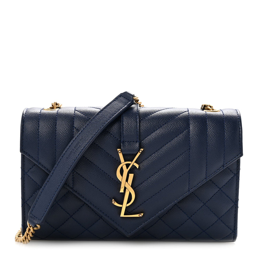 Grain De Poudre Textured Mixed Matelasse Triquilt Small Monogram Satchel Blue Charron