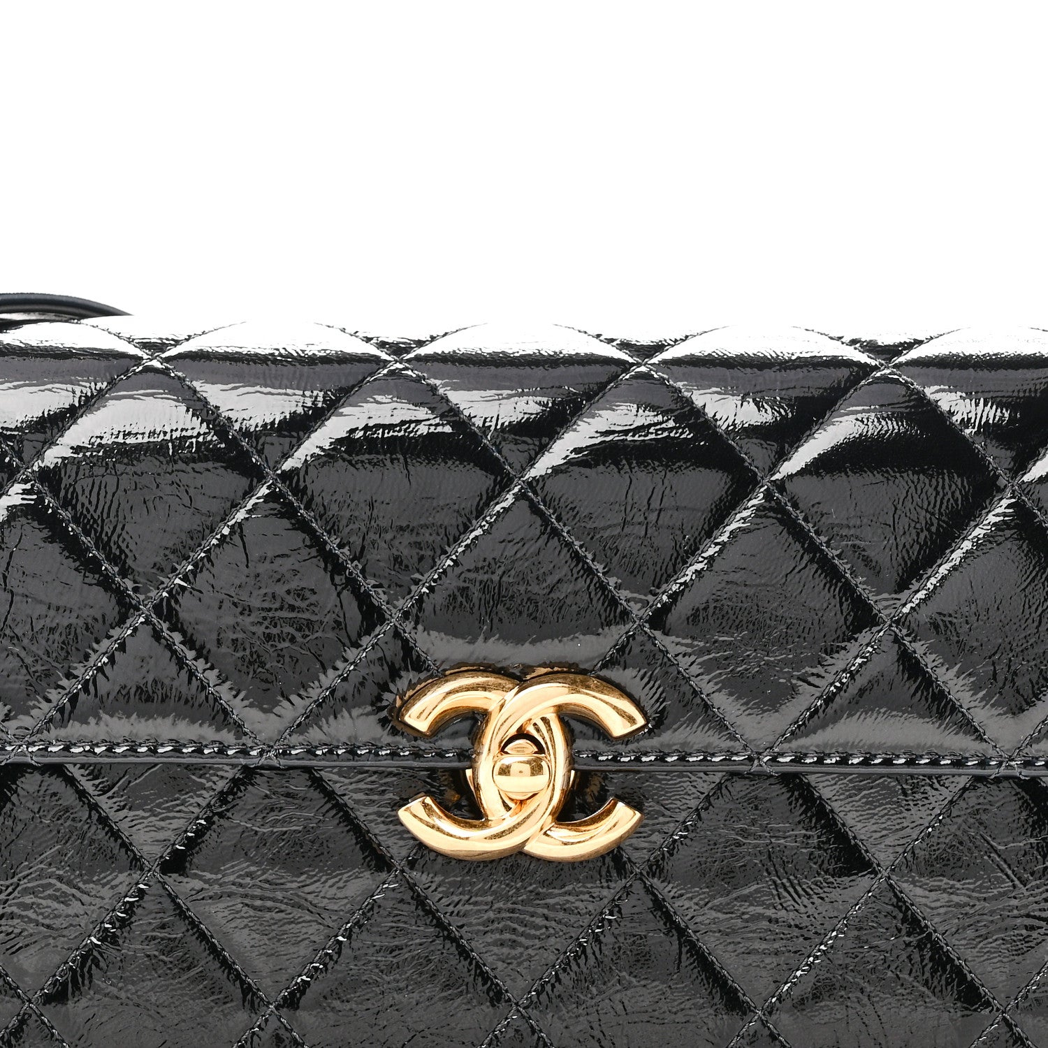 Patent Lambskin Quilted East West Flap Shoulder Bag Black