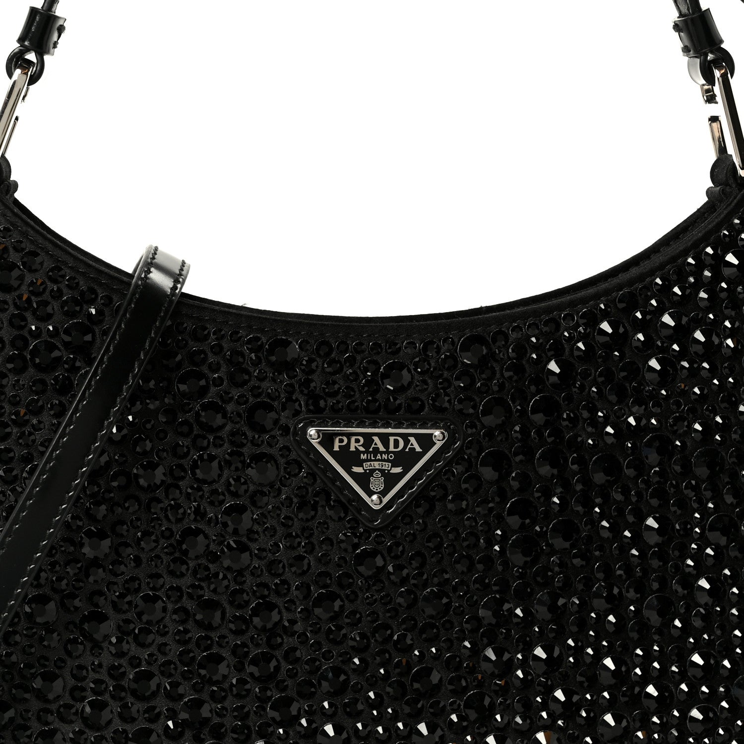 Satin Crystal Cleo Adjustable Strap Shoulder Bag Black