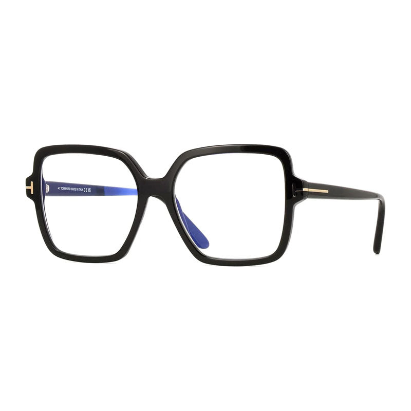 Tom Ford Eyeglasses Square Full Rim, Shiny Black Frame and Clear Blue Light Block Lens FT6063-B001