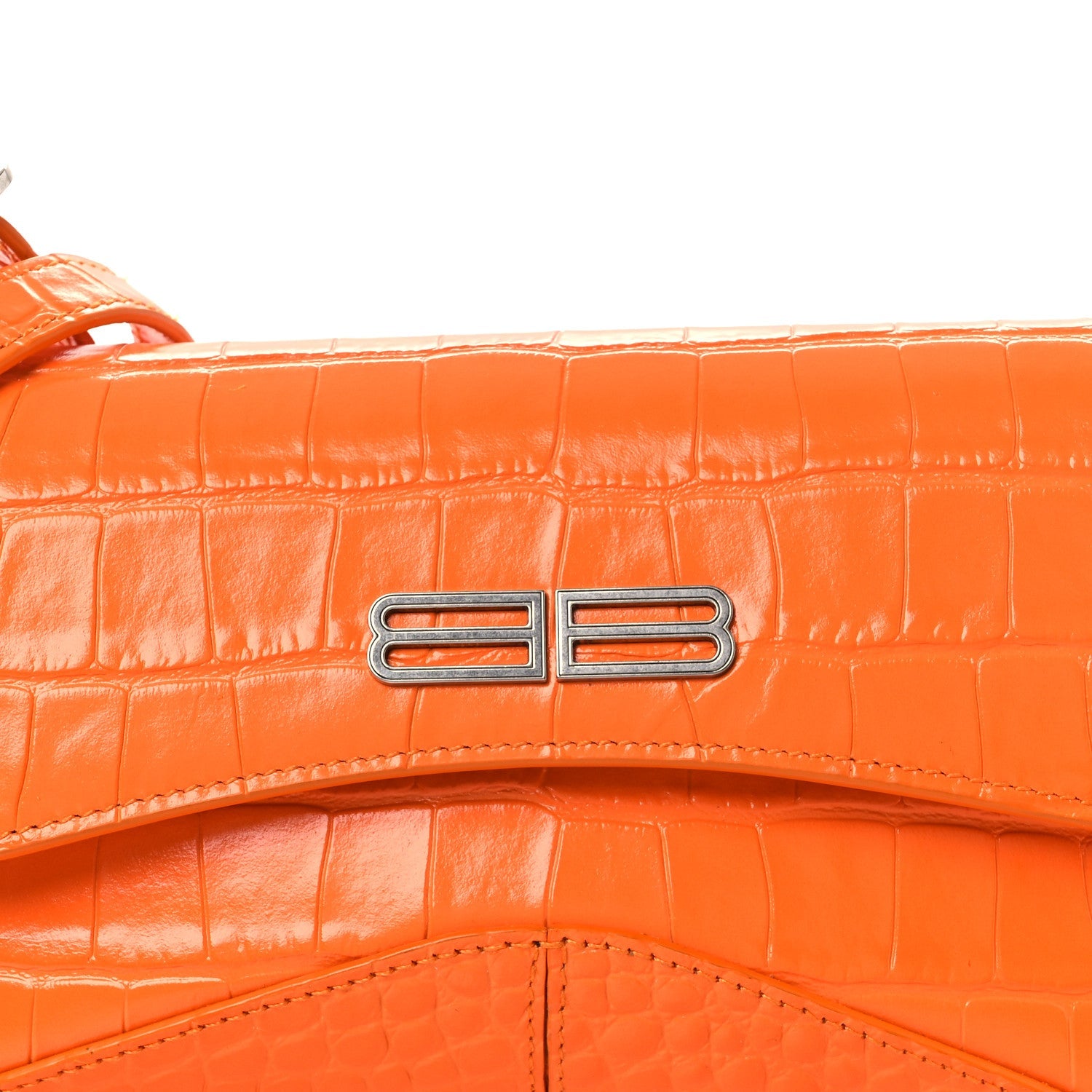 Shiny Super Supple Calfskin Crocodile Embossed Small XX Flap Stretch Bag Pop Orange