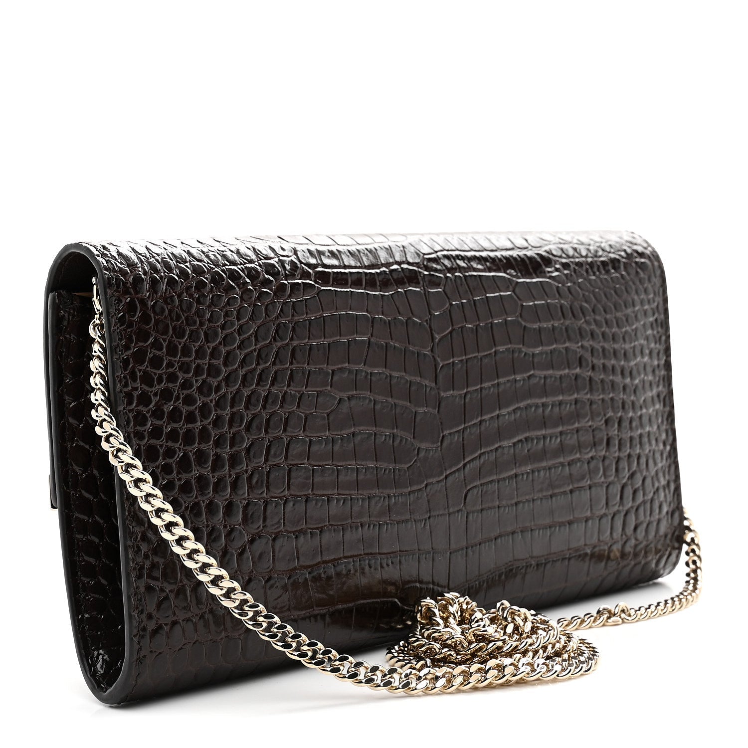Calfskin Crocodile Embossed Emmie Clutch Bag Chocolate